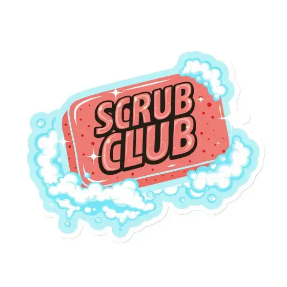 Die-cut magnet of the Scrub Club soap bar logo with foam suds